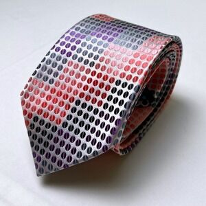 Gene Meyer Mens Geometric Dot Silk Necktie 59" Pastel Pink Purple Grey Formal